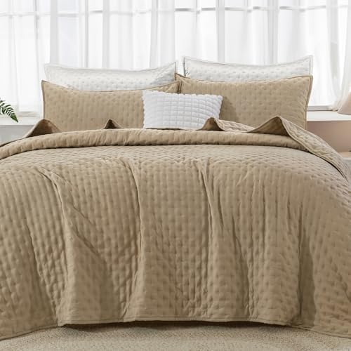 Andency Beige King Quilt Set 3pcs Lightweight Coverlet