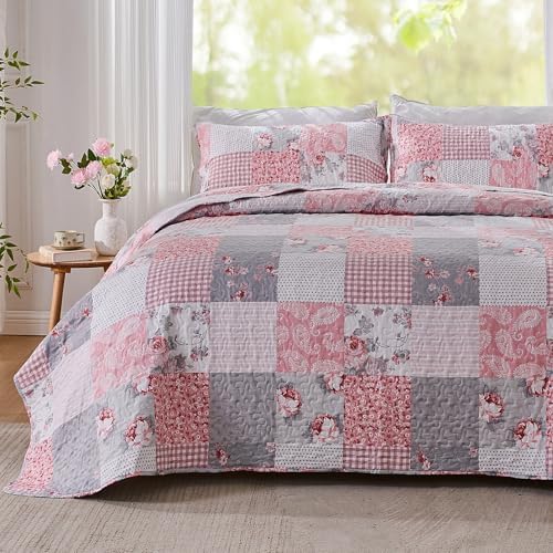 KINBEDY Oversized King Quilt Set 3 Piece Floral Patchwork