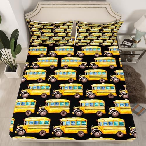 Erosebridal Yellow School Bus Bed Sheet Set King Size 1