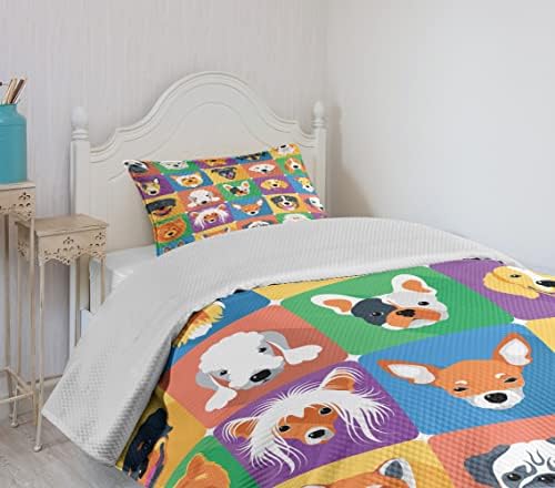 Ambesonne Dog Bedspread Set Twin Size Green Purple