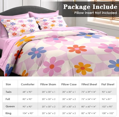 Pamnest Retro Daisy Pink Queen Comforter Set 7 Pcs