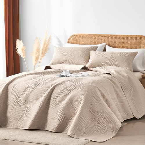 OARAGE Cal King Quilt Bedding Set Leaf Pattern Microfiber