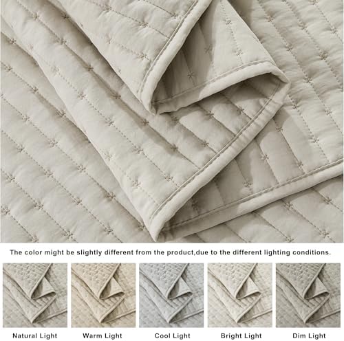 WDCOZY Beige Cross Stitch Queen Quilt Set