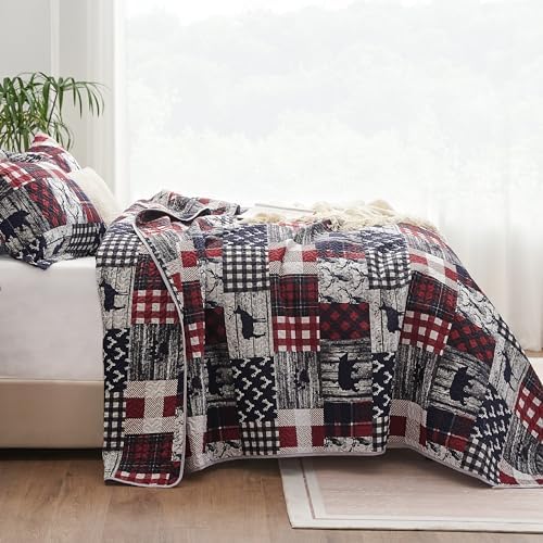PPOLCA Queen Christmas Cabin Quilt Set 3-Piece Reversible