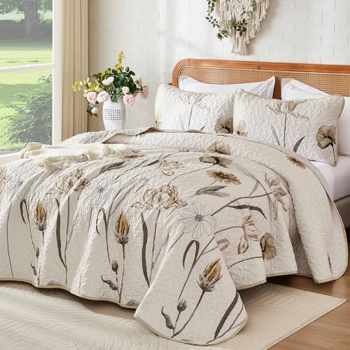 WONGS BEDDING Floral King Quilt Set 3 Piece