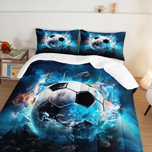 UEVBF Soccer Comforter Set Queen Size with Football Design
