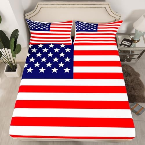 Feelyou 3D Printed American Flag King Sheet Set