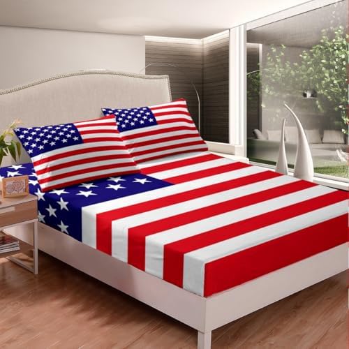 Feelyou 3D Printed American Flag King Sheet Set