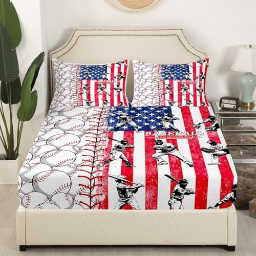 Erosebridal Baseball Bat Flag Fitted Sheet Set