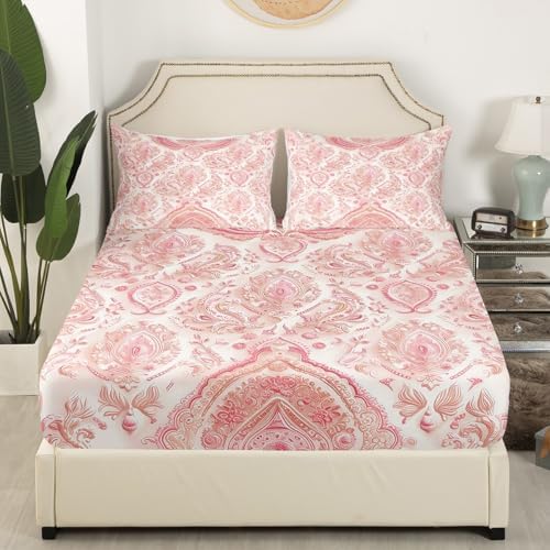 Castle Fairy 3D Pink Beige Fitted Sheet Twin Set 2 Pcs