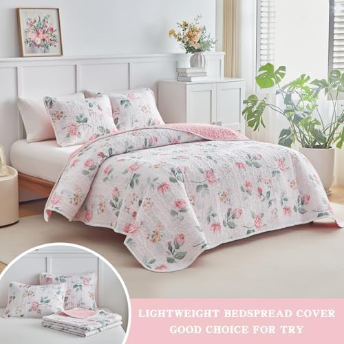 UOZZI Floral Quilt Set Queen Size 88x88 3PC Reversible