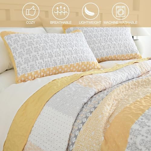 WONGS BEDDING Boho Yellow Stripe Quilt Set Twin Size 2 Piece