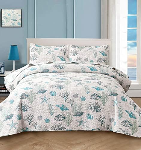 CHESITY 3-Piece Ocean Quilt Set Twin Size