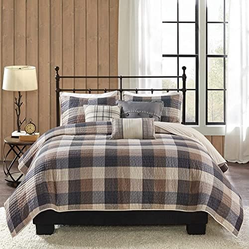 Madison Park Reversible Quilt Set - 6 Piece Neutral Plaid Cabin Style