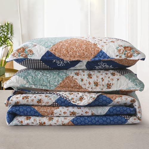 Dinjoy Reversible Patchwork Quilt Set Queen Size 1