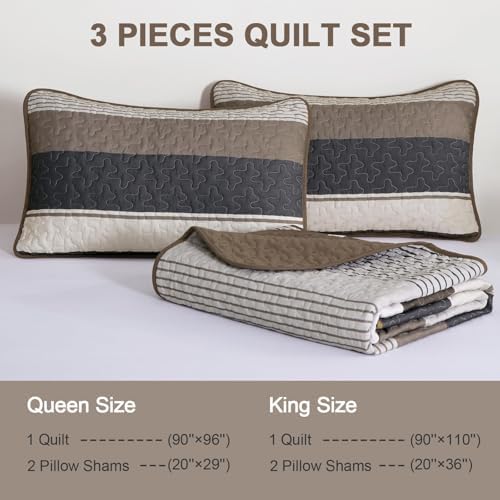 Dinjoy King Size Quilt Set Light Brown 3 Piece Boho Bedding