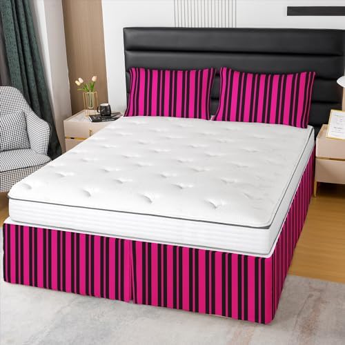 Feelyou Black Stripe Bed Skirt Twin Size with 15 Inch Drop