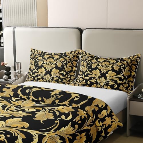 Erosebridal Gold Damask Cotton Duvet Cover Twin Set with Pillowcase 1