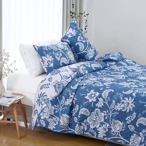 Invoibler Reversible Blue Floral Quilt Set 1