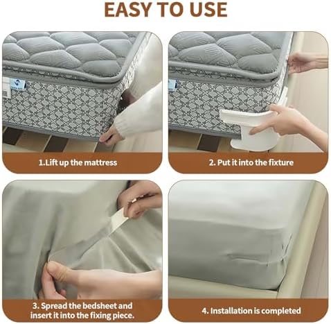 REBLEU Bed Sheet Holders 4Pack - Heavy Duty White Sheet Clips