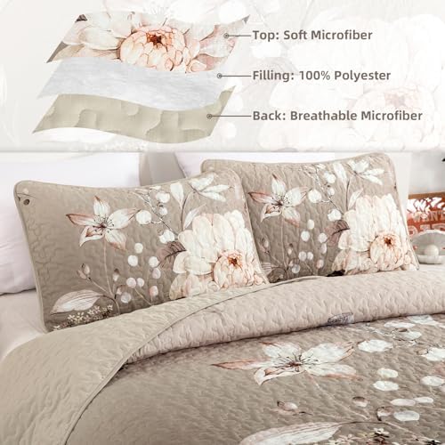 Drucon Floral Quilt Set Queen Size 3 Pieces