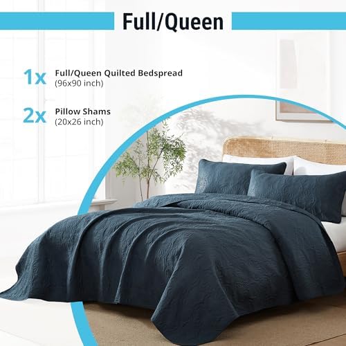 HLCME Benji - 3 Piece Queen Quilt Set Navy Blue