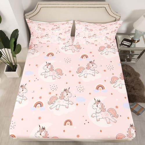 Feelyou Pink Unicorn Sheet Set King Size 4Pcs