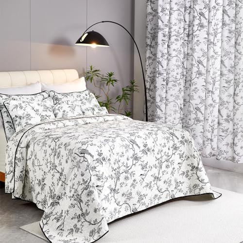 Evenhug 100 Cotton Reversible Quilt Set Queen Size Black Bird Pattern