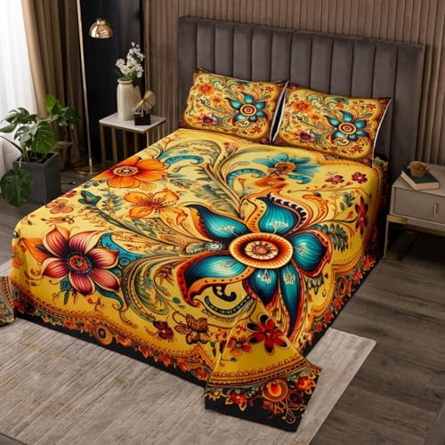 Erosebridal Boho Floral Quilt Set Twin 68x90