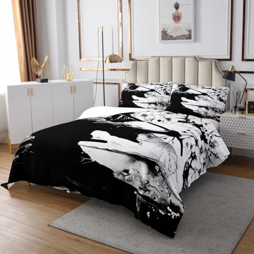 Erosebridal Samurai Quilt Set Queen Size Black and White Bedding Set