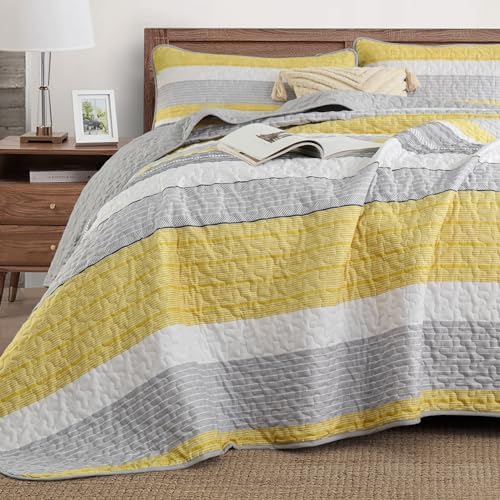 Djoymock Quilt Set Queen Size 3 Piece Fall Striped Bedding Set