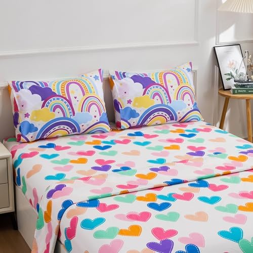 Btargot 5 Piece Light Purple Rainbow Comforter Set for Kids 1