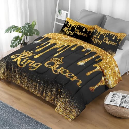 Pamnest Comforter Set King Size 3 Pcs Black Gold