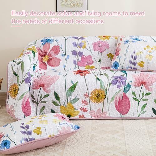 Anibedding Queen Quilt Set with Reversible Pink Floral Design