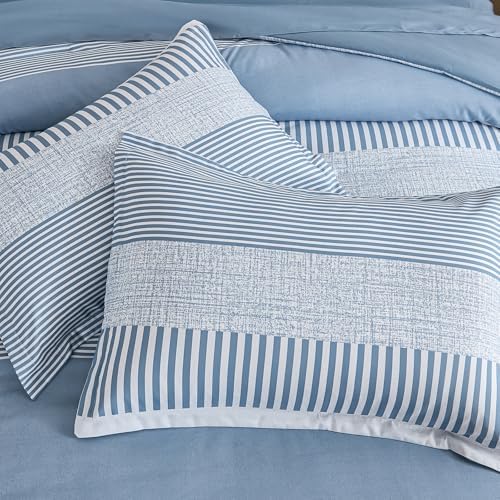 Blue Comforter Set Queen Size Boho Striped Kids Bedding