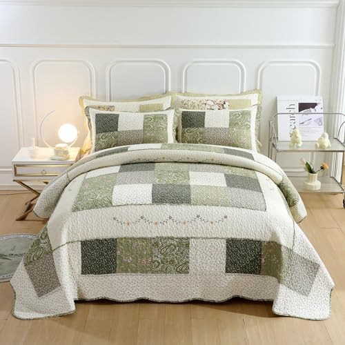 vctops Farmhouse Green Quilt Set 3 Piece