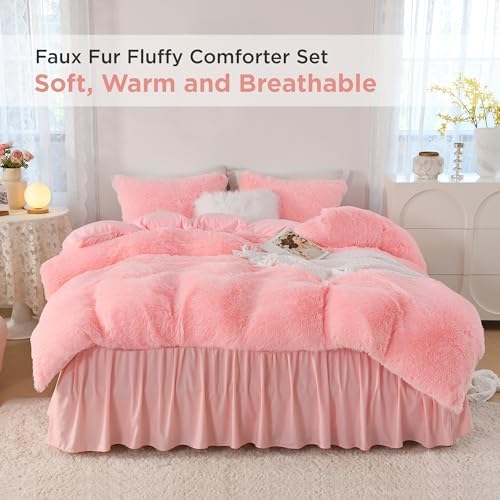 Litanika Pink Fluffy Comforter Queen Set