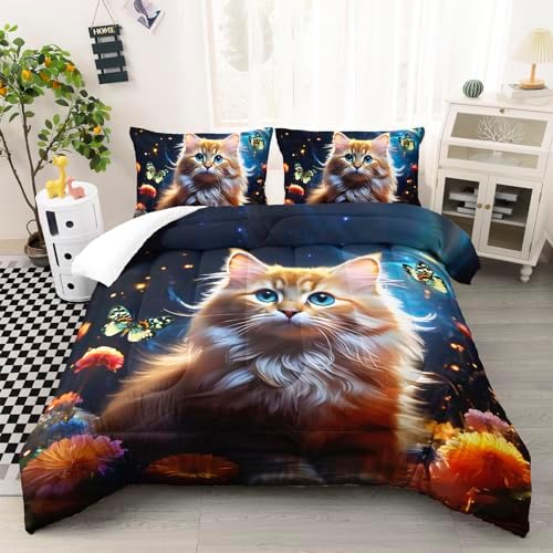 Kawaii Cat Comforter Set Queen Size for Kids