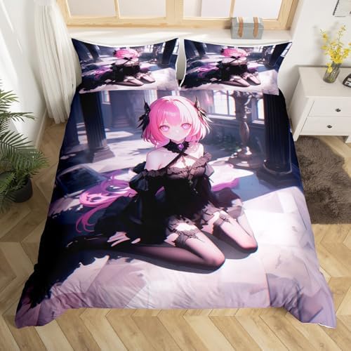 Manfei Kawaii Princess Duvet Cover Set Twin Size 2Pcs