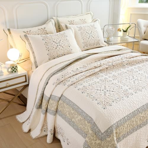 Vctops Farmhouse Patchwork Reversible Quilt Set 3 Piece