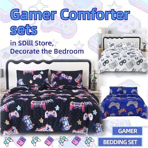SDIII 3PCS White Gaming Comforter Set Queen