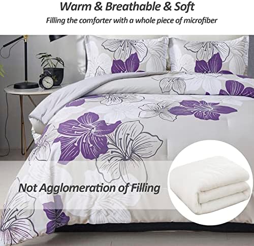 Menghomeus Purple Floral Comforter Set for California King