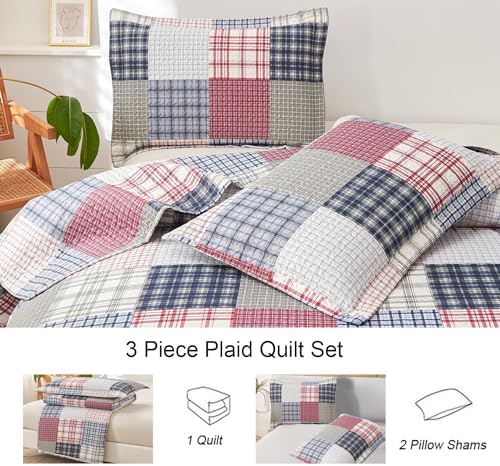 Ycosy King Size Plaid Quilt Set with 2 Pillow Shams 1