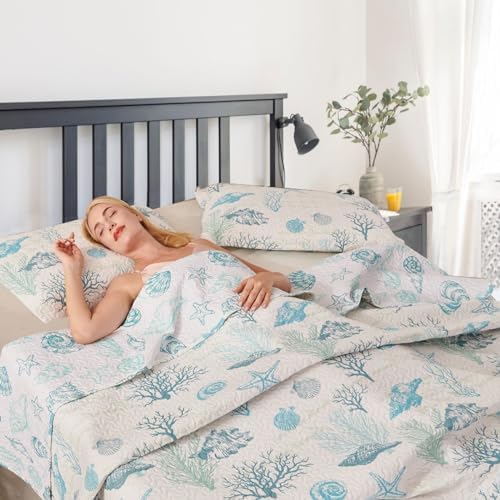 Junsey 3Pcs Ocean Theme Twin Quilt Set