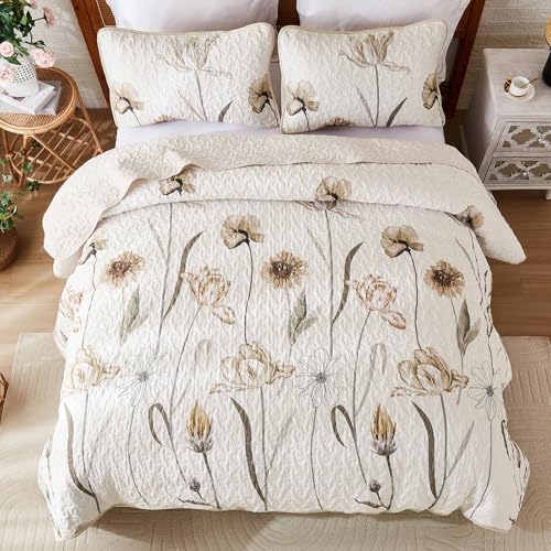 WONGS BEDDING Floral King Quilt Set 3 Piece
