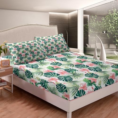 Feelyou King Size Kids Floral Palm Leaf Sheet Set