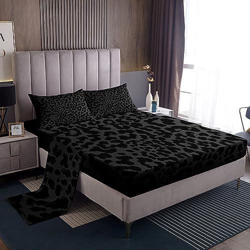 Manfei Leopard Print King Size Bed Sheet Set 4pcs