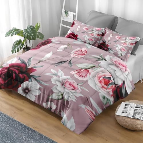 Pamnest Comforter Set King Size with Rose Flower Leaves 1