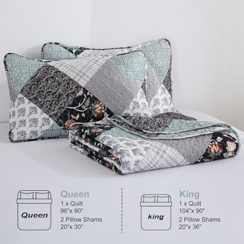 Xruibed Plaid Patchwork Quilt Set Queen 3 Pieces
