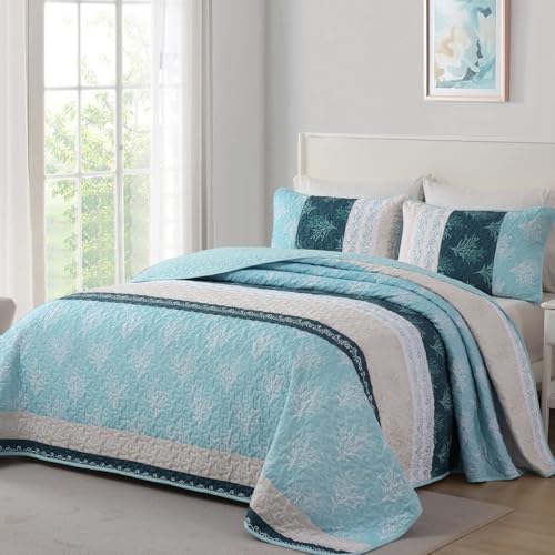 DJY Boho Striped Floral Queen Quilt Set 3 Pieces